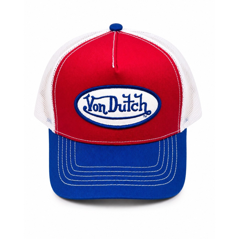 Von Dutch Trucker Hat Red White Blue Puerto Rico Flag Brim Snapback  Unisex Cap